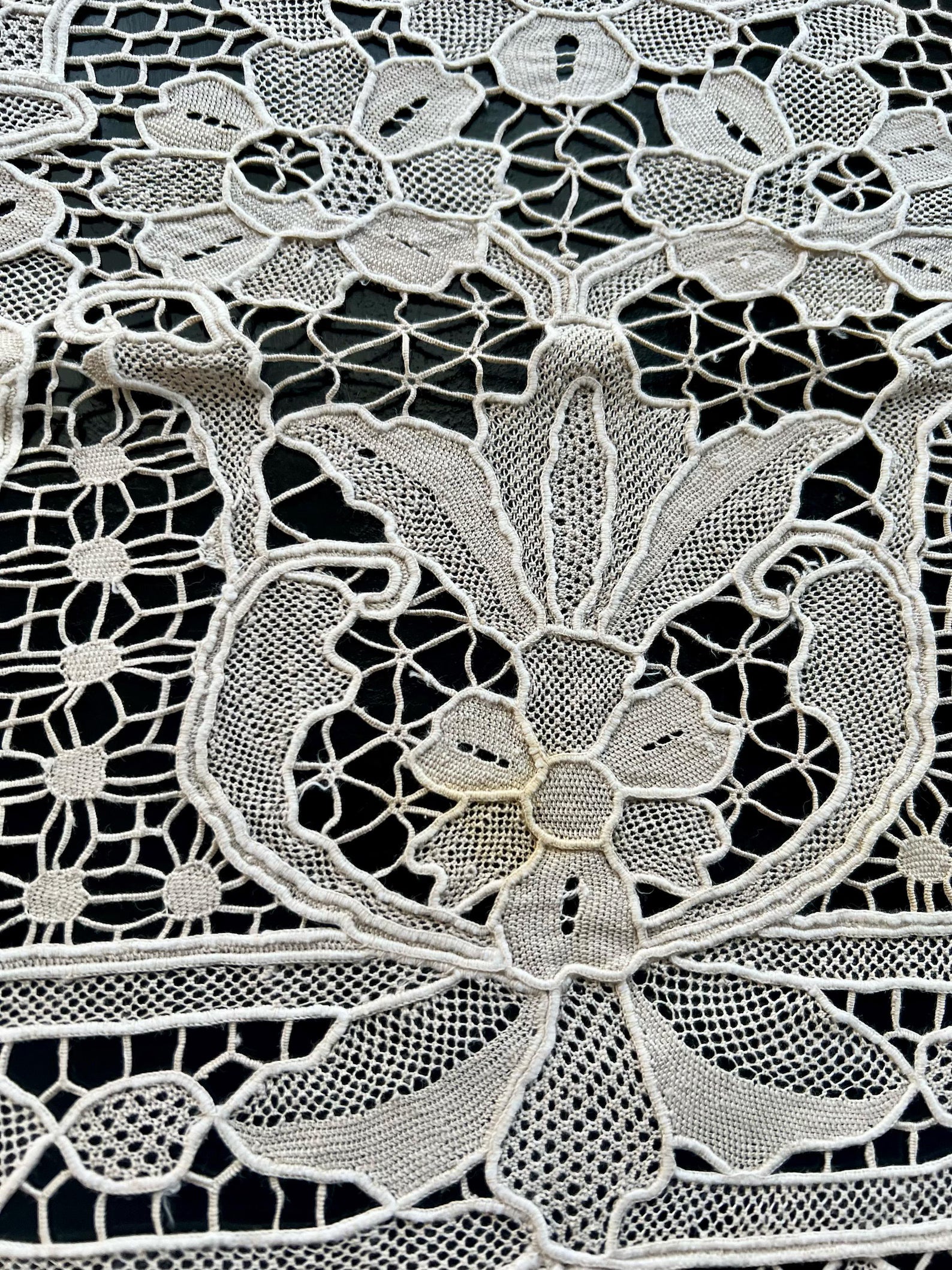 Antique Point de Venise Lace Tablecloth & Napkins - Floral Needlepoint - 1880-1920