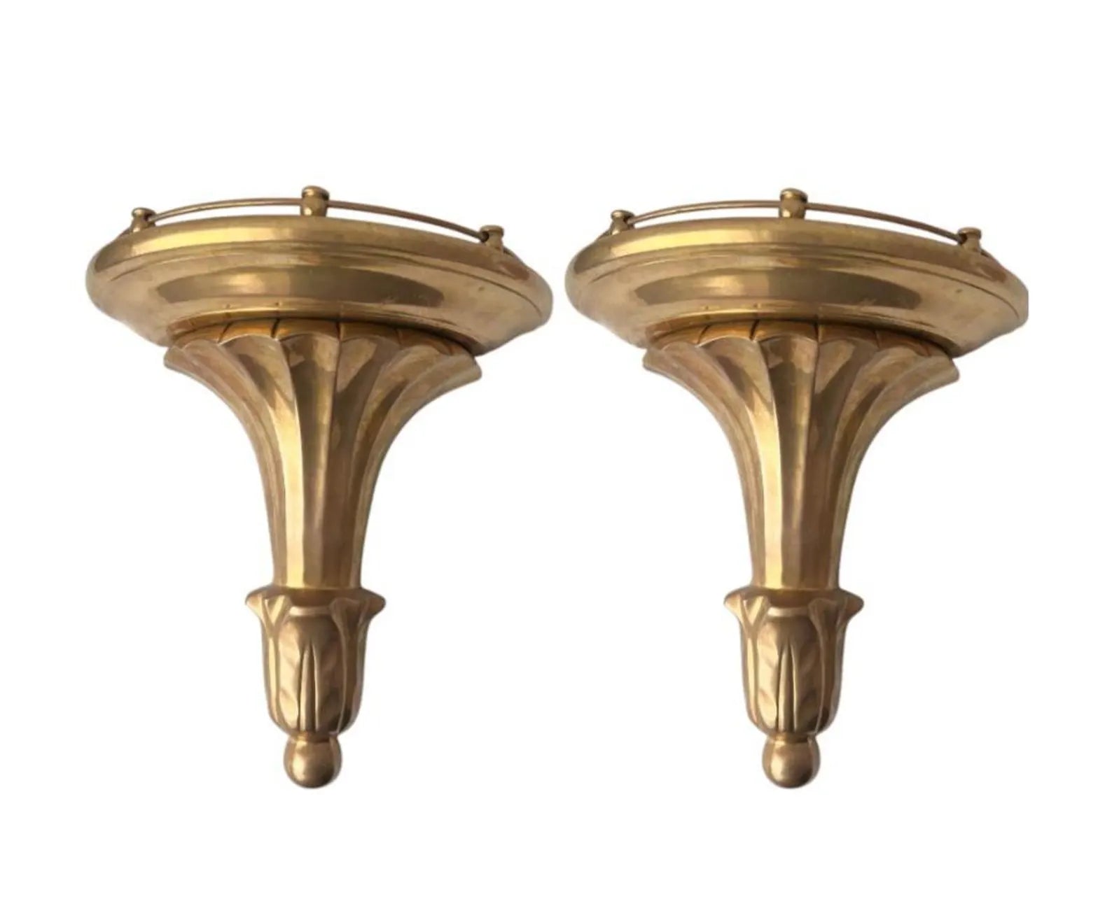 Vintage  Brass Wall Consoles in Hollywood Regency Style.  Set of Two Wall Shelves.