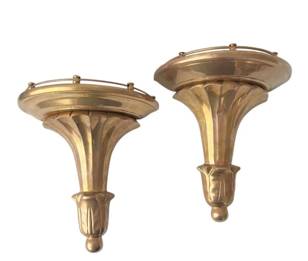 Vintage  Brass Wall Consoles in Hollywood Regency Style.  Set of Two Wall Shelves.