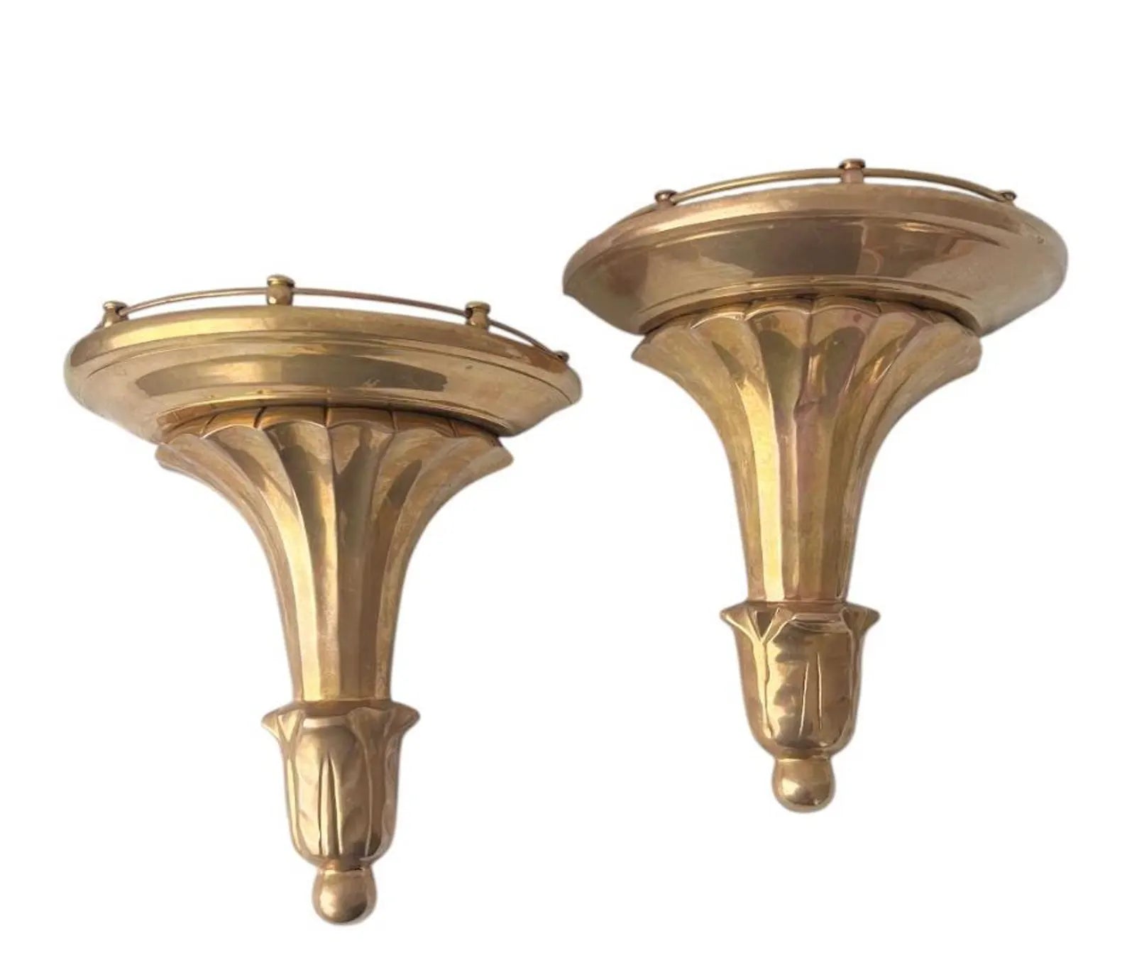 Vintage  Brass Wall Consoles in Hollywood Regency Style.  Set of Two Wall Shelves.