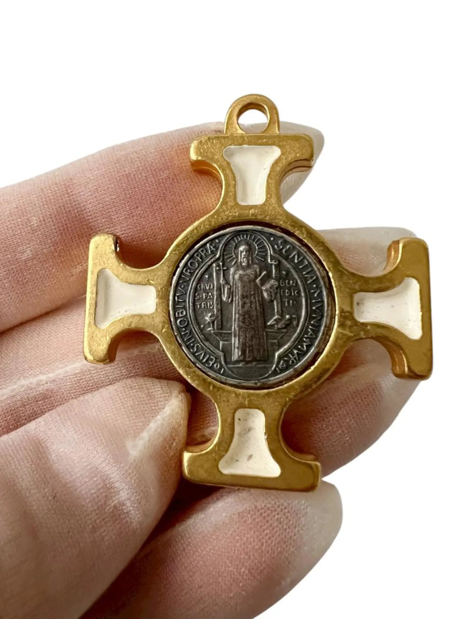 Saint Benedict Cross Pendant with Inserted Medal.