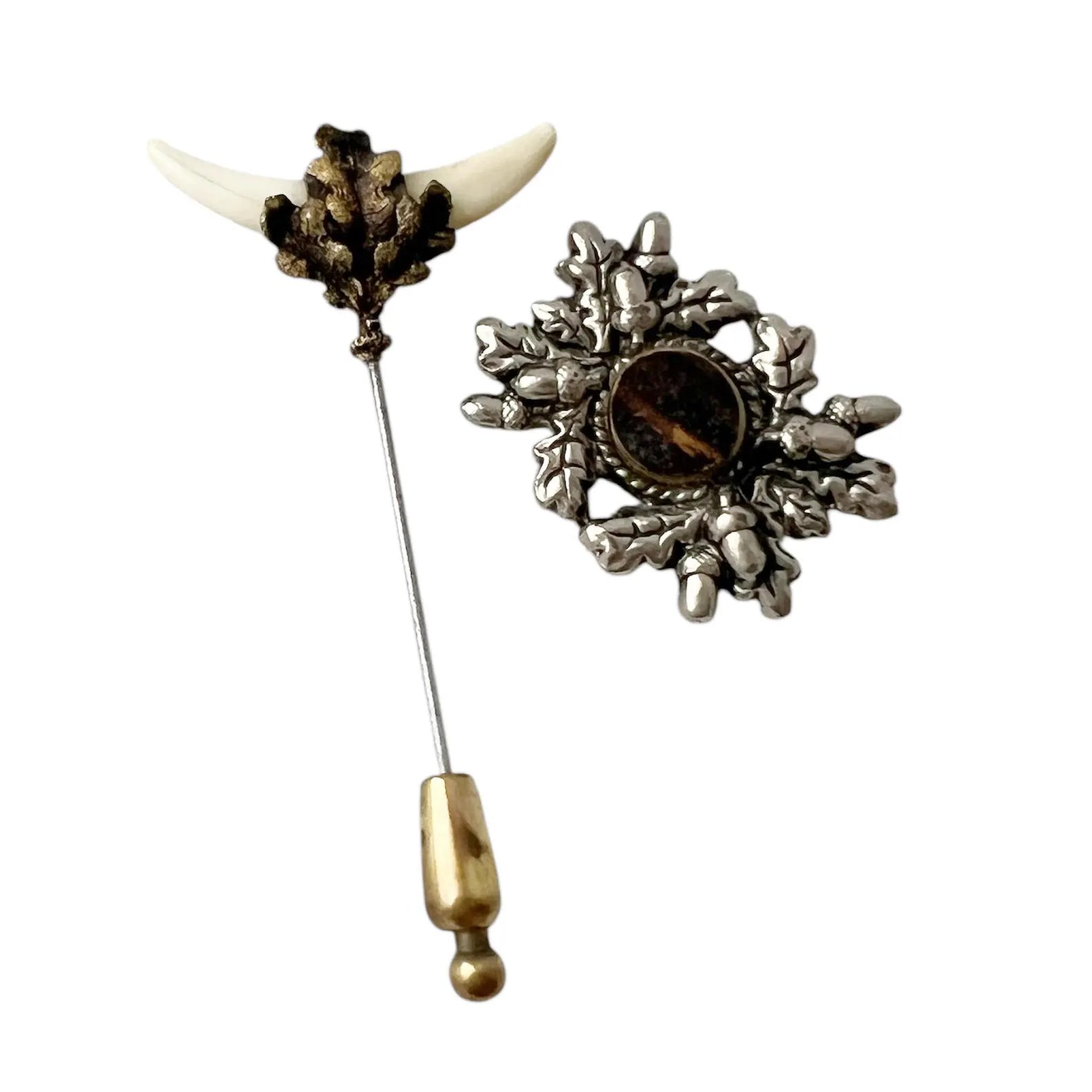 Vintage Charivari Stick Pin and Brooch Set. Alpine Horn Motif & Oak Leaf Jewellery