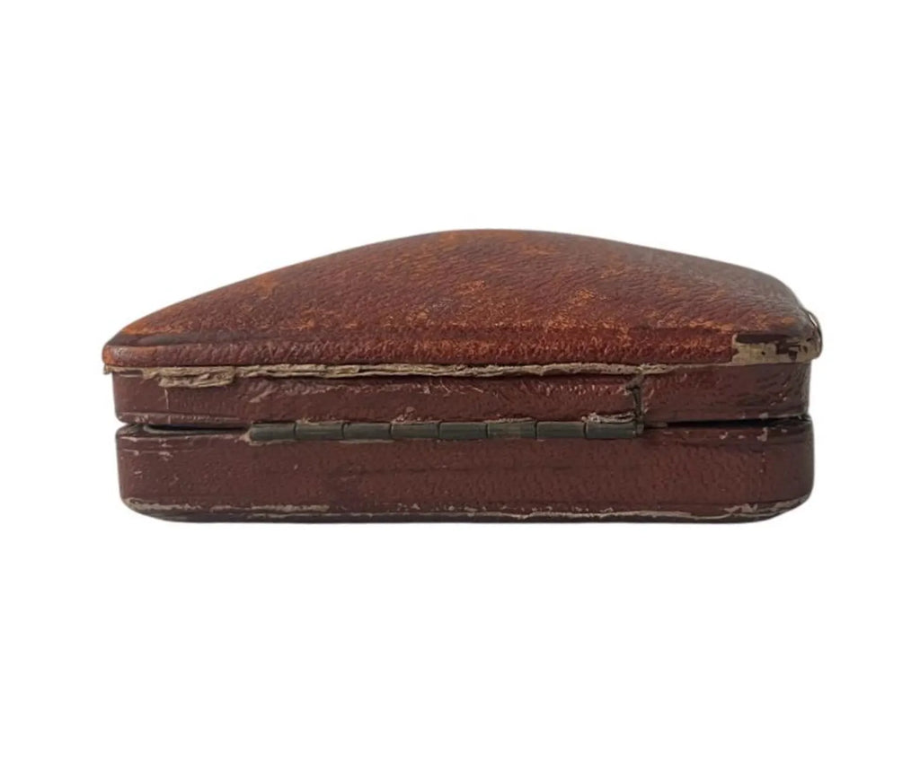 Antique Scottish Jewellery Box Glasgow Leather Jeweller Presentation Case Blue Velvet Interior