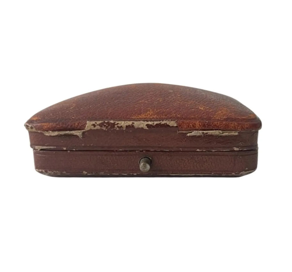 Antique Scottish Jewellery Box Glasgow Leather Jeweller Presentation Case Blue Velvet Interior