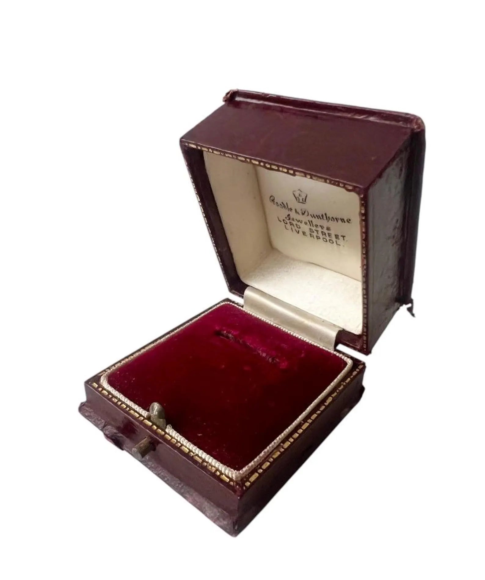 Antique Ring Box Red Leather, Boodle & Dunthorne Liverpool, Edwardian Jewellery Presentation Case