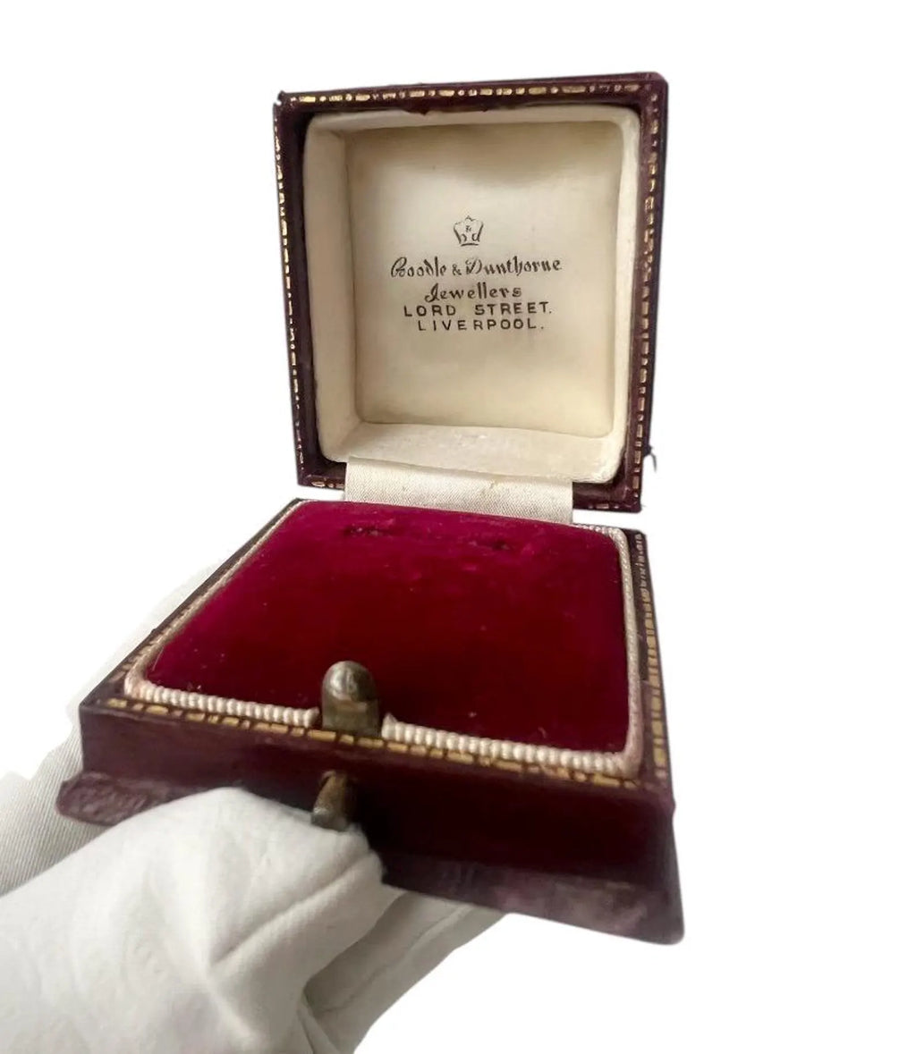 Antique Ring Box Red Leather, Boodle & Dunthorne Liverpool, Edwardian Jewellery Presentation Case