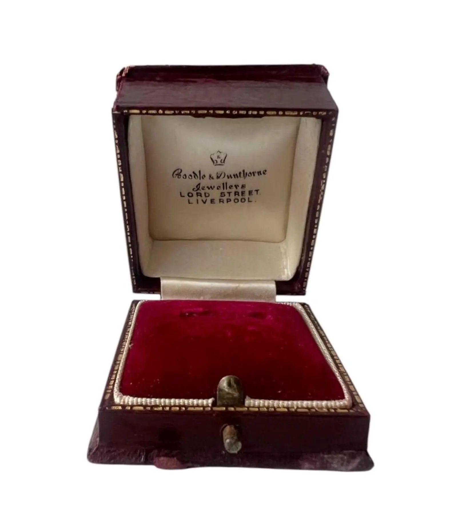 Antique Ring Box Red Leather, Boodle & Dunthorne Liverpool, Edwardian Jewellery Presentation Case
