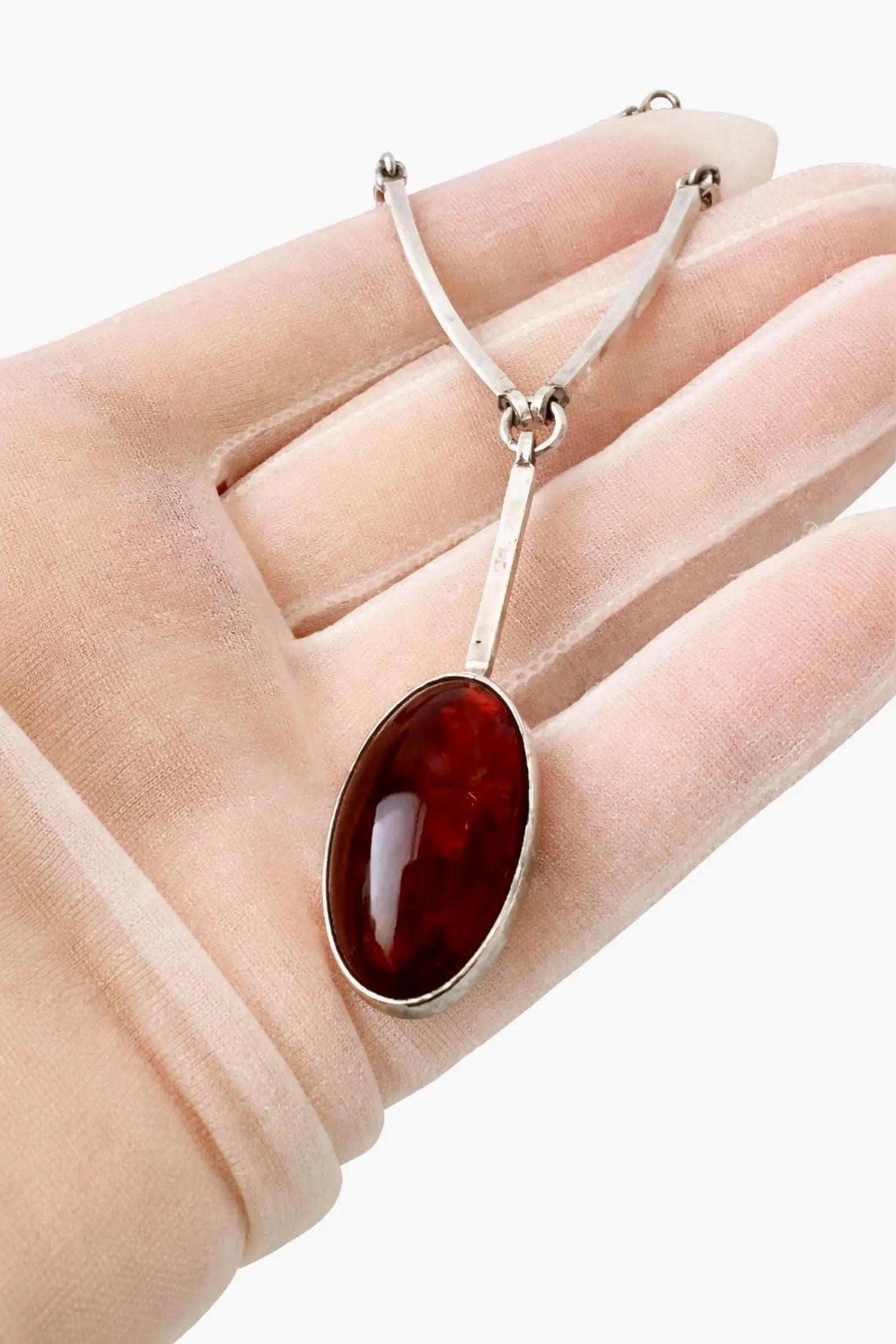 Vintage Niels Erik From Amber Necklace, Danish Modernist Sterling Silver Bar Link Necklace