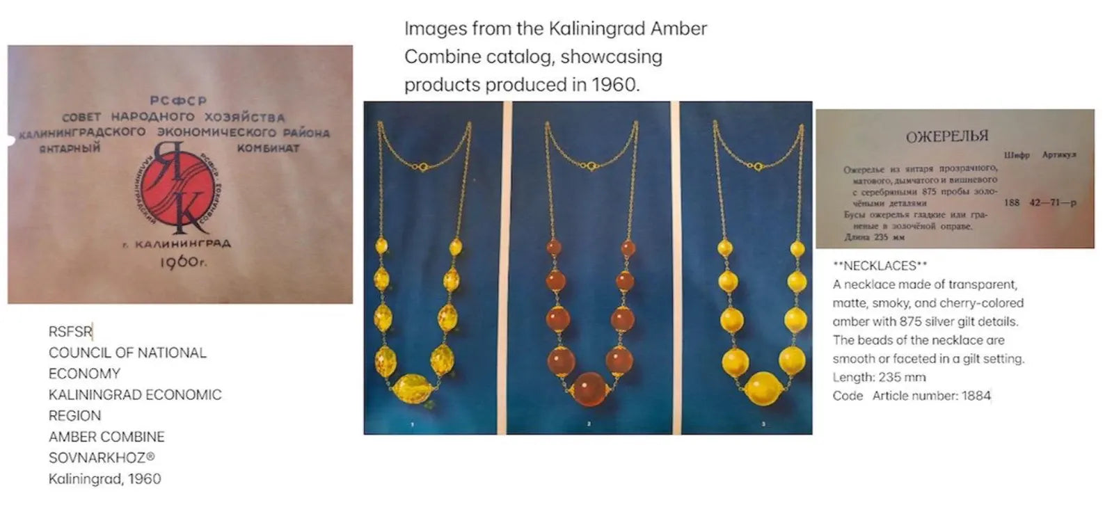 Vintage Soviet Amber Bead Necklace, 875 Silver Gold Plated Chain