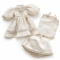 Antique Doll Dress With Underwear, Cream Lace Cotton Outfit For 26 cm Doll