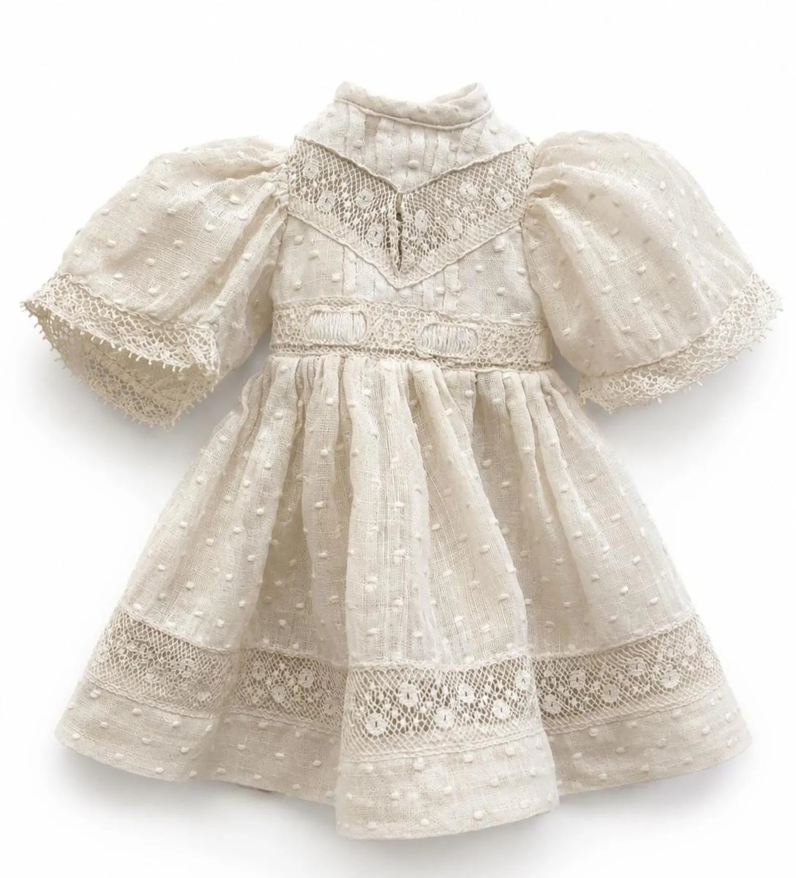 Antique Doll Dress With Underwear, Cream Lace Cotton Outfit For 26 cm Doll