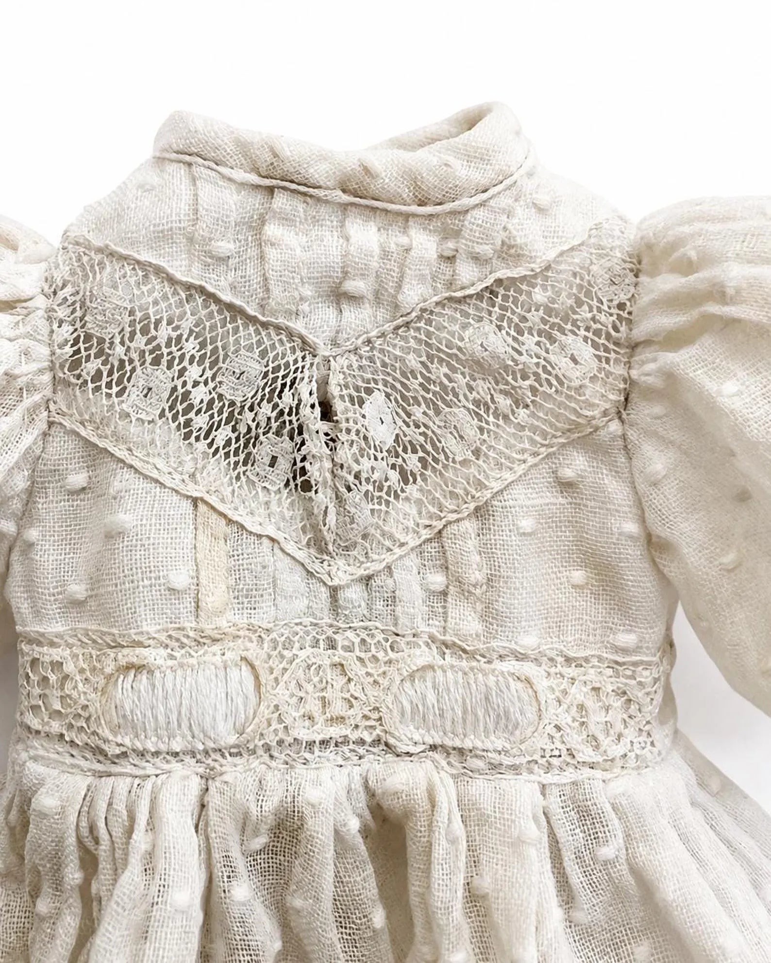 Antique Doll Dress With Underwear, Cream Lace Cotton Outfit For 26 cm Doll