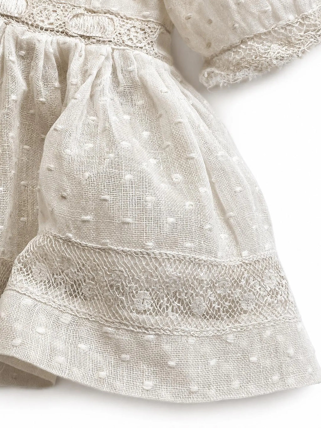 Antique Doll Dress With Underwear, Cream Lace Cotton Outfit For 26 cm Doll
