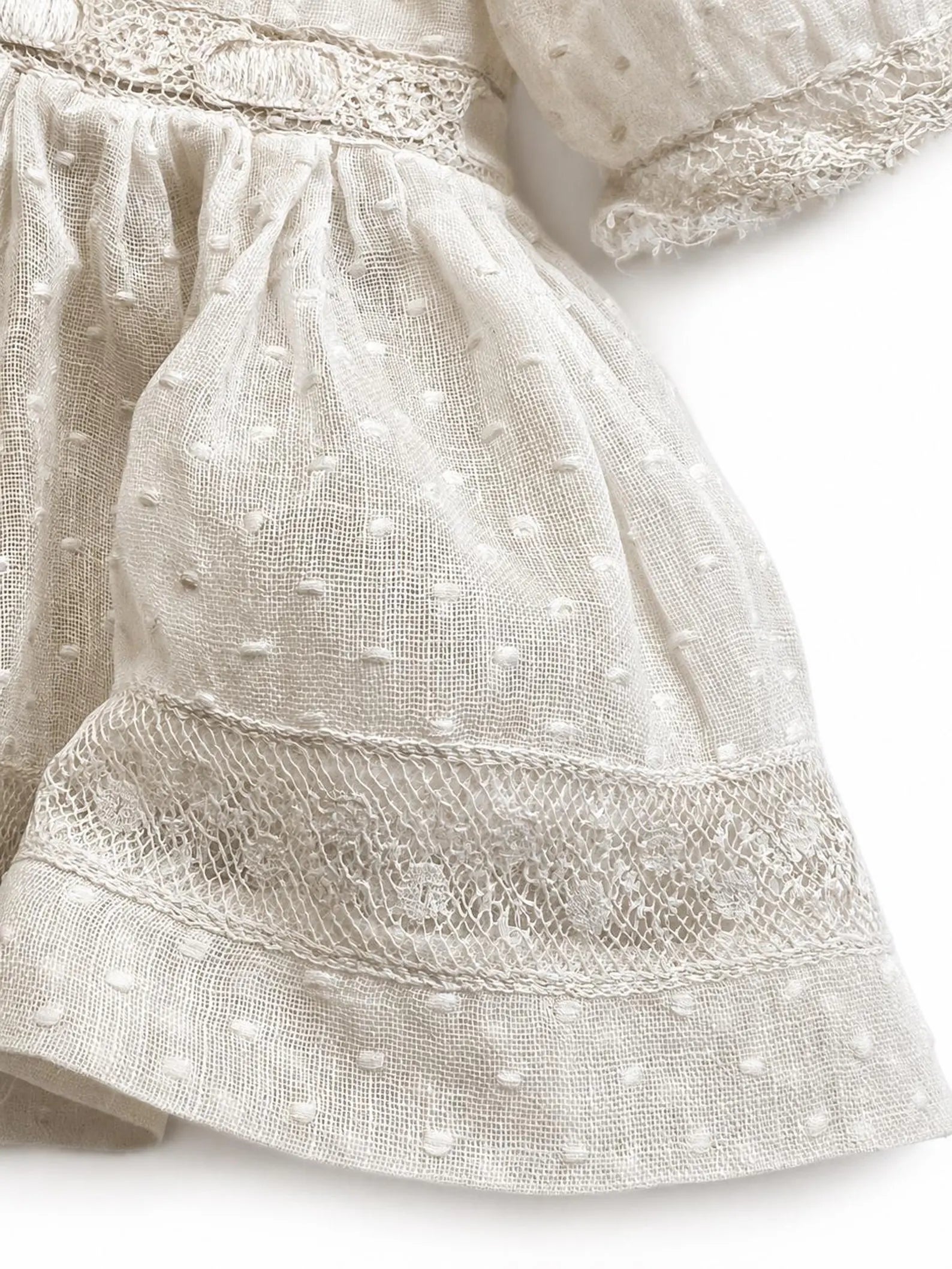 Antique Doll Dress With Underwear, Cream Lace Cotton Outfit For 26 cm Doll