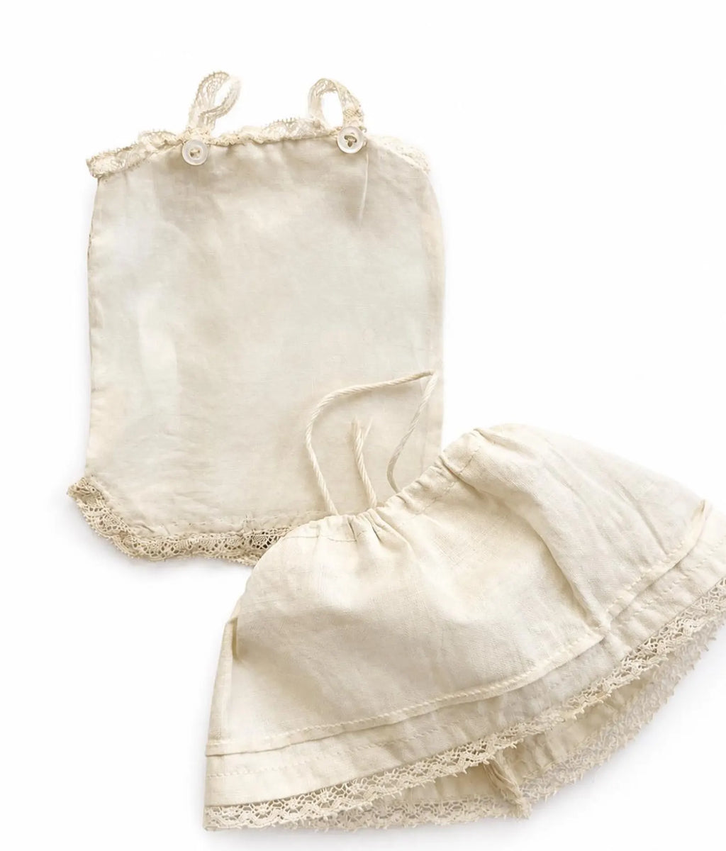 Antique Doll Dress With Underwear, Cream Lace Cotton Outfit For 26 cm Doll