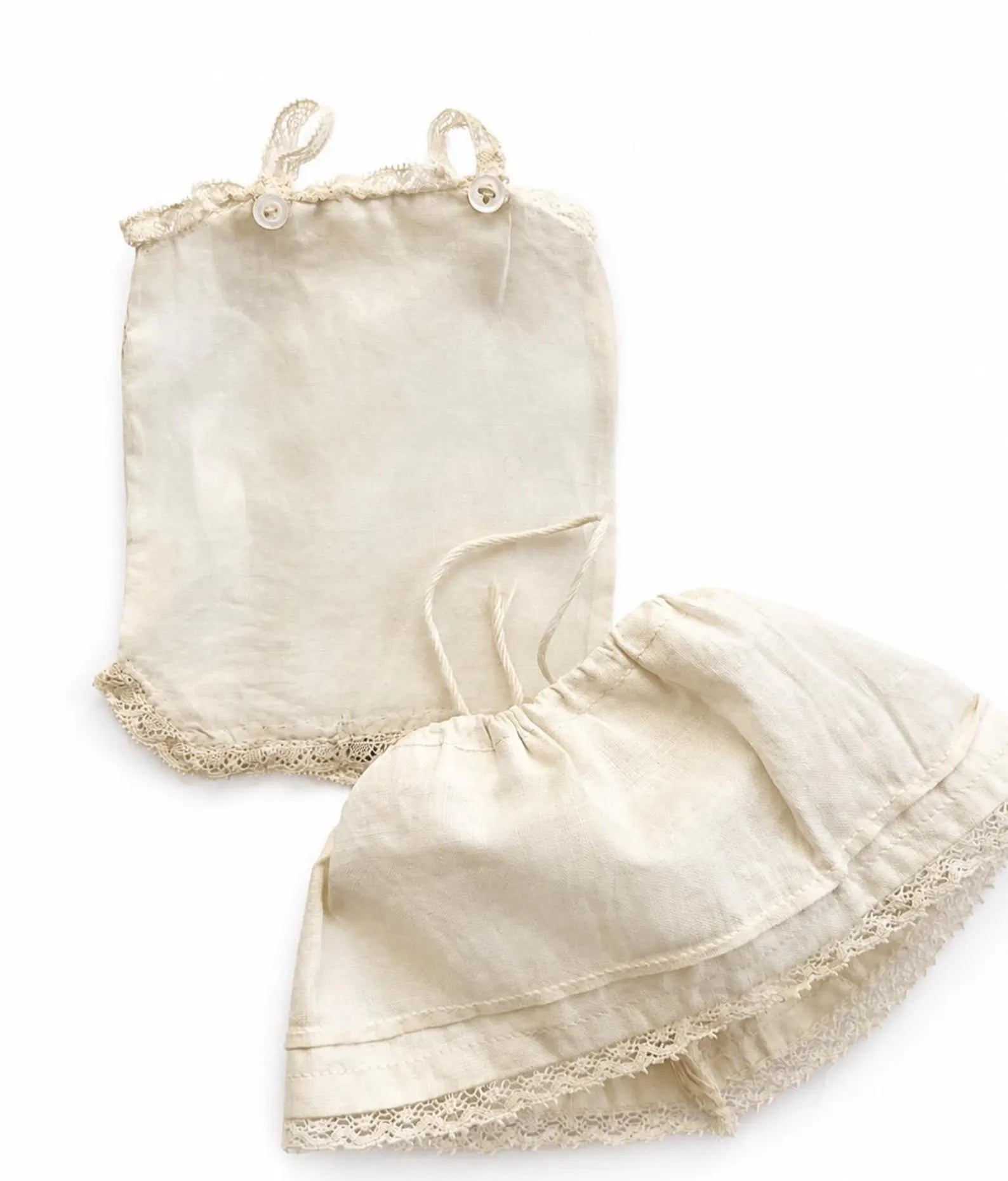 Antique Doll Dress With Underwear, Cream Lace Cotton Outfit For 26 cm Doll