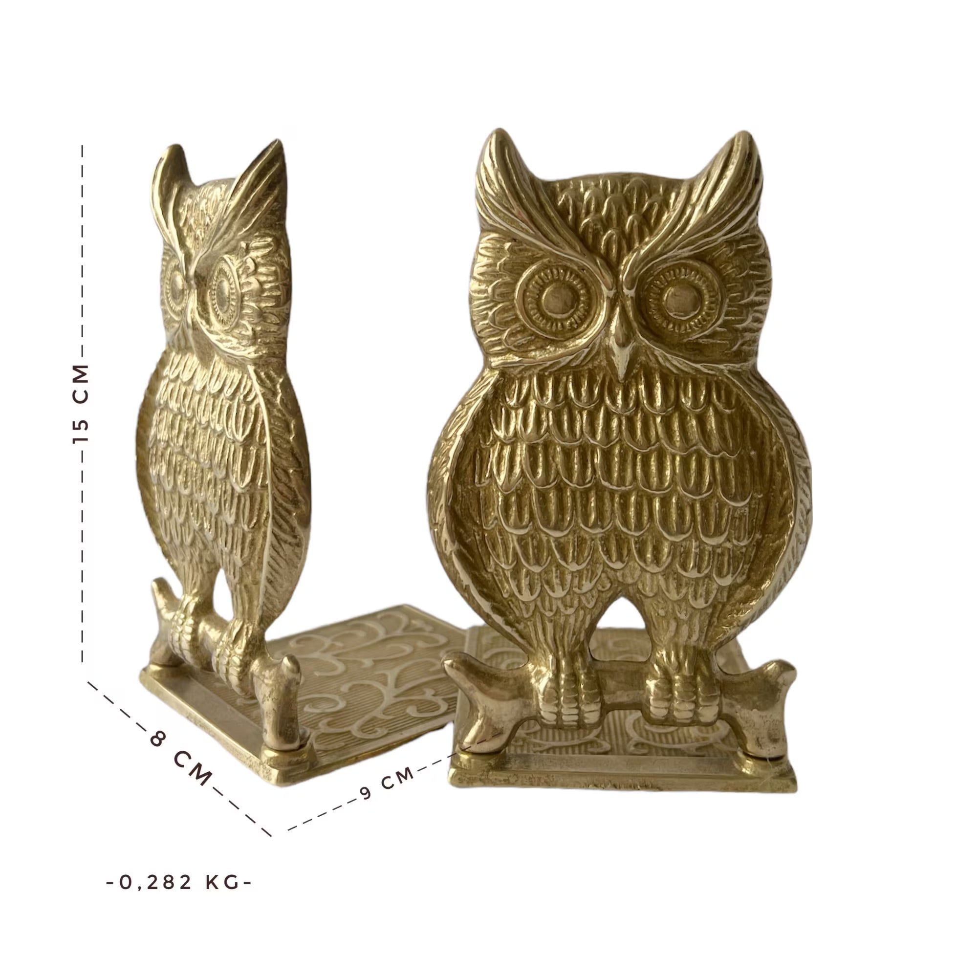 Vintage Solid Brass Owl Bookends, 1970s Library Shelf Decor