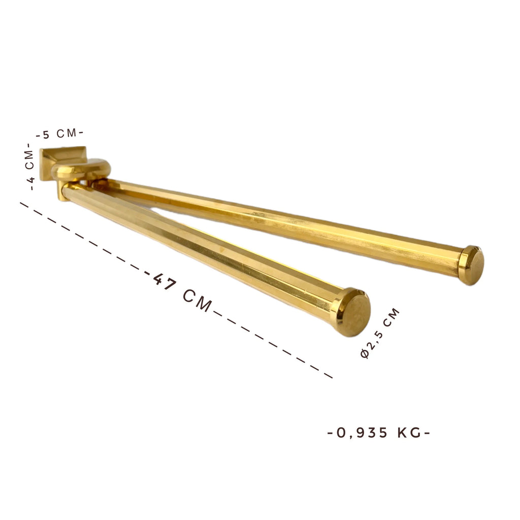Vintage Gold-Plated Brass Swing Towel Rack, West German Wall Mounted Double Rail Holder
