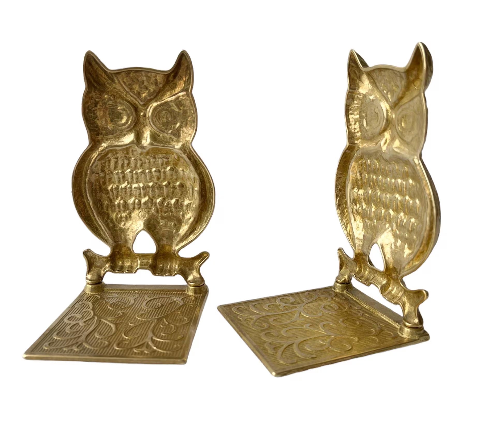 Vintage Solid Brass Owl Bookends, 1970s Library Shelf Decor