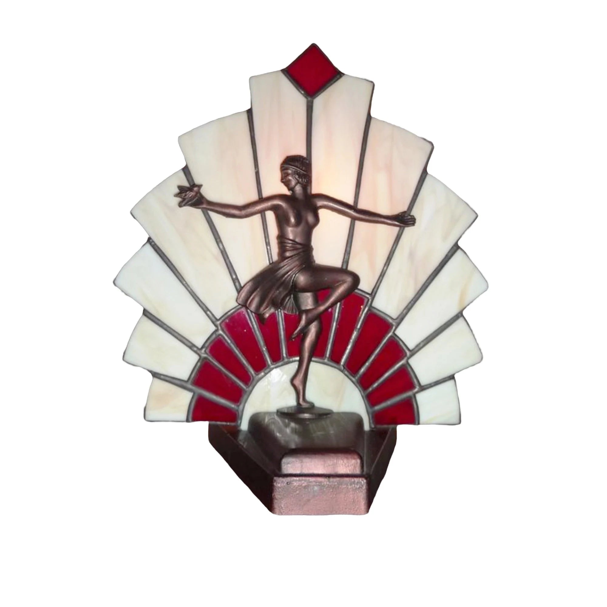 Art Deco L&LWMC 9919 Dancer Lamp, Tiffany Fan Holder, 1930s Figural Metal Light