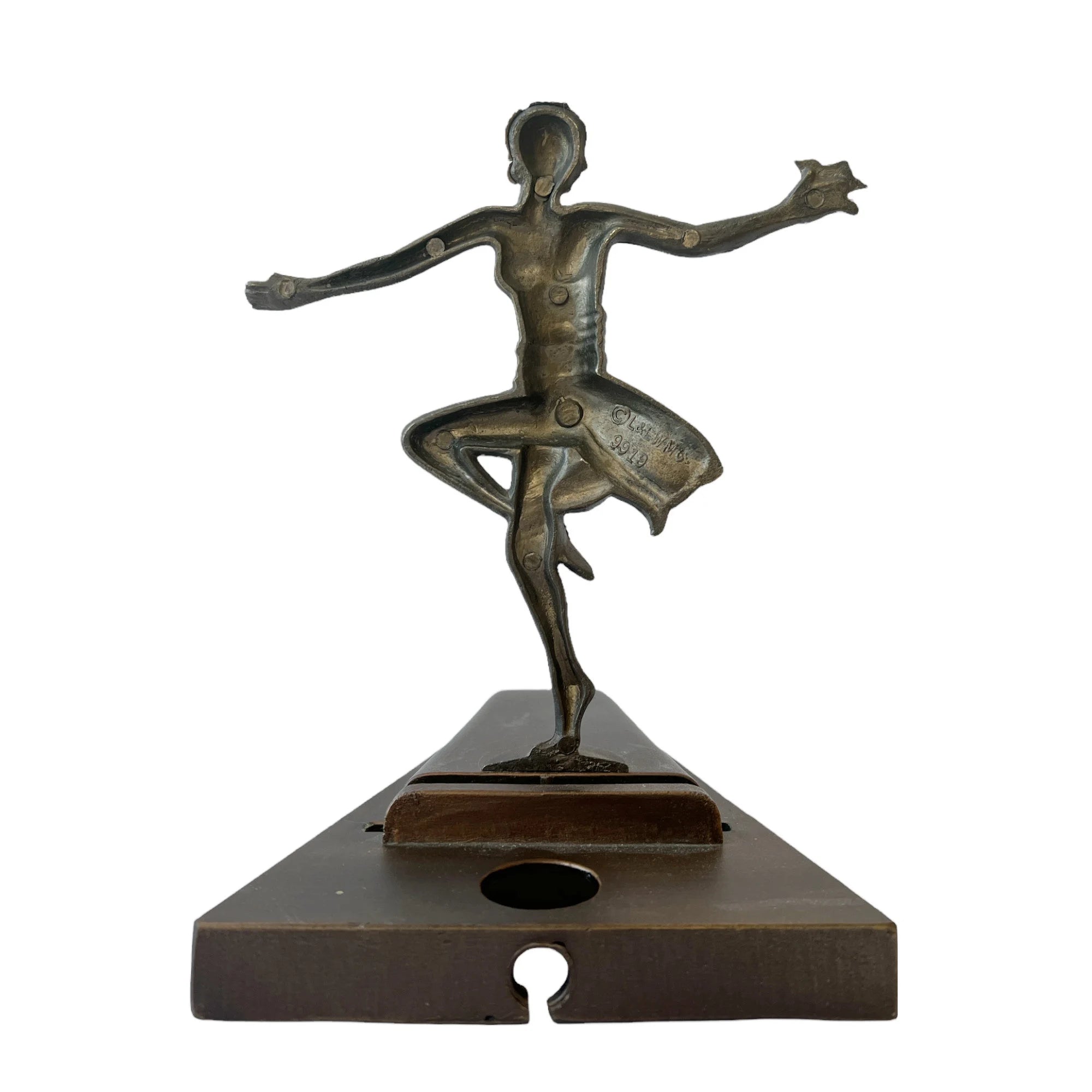 Art Deco L&LWMC 9919 Dancer Lamp, Tiffany Fan Holder, 1930s Figural Metal Light