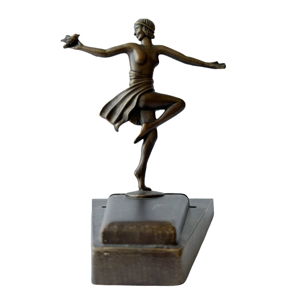 Art Deco L&LWMC 9919 Dancer Lamp, Tiffany Fan Holder, 1930s Figural Metal Light
