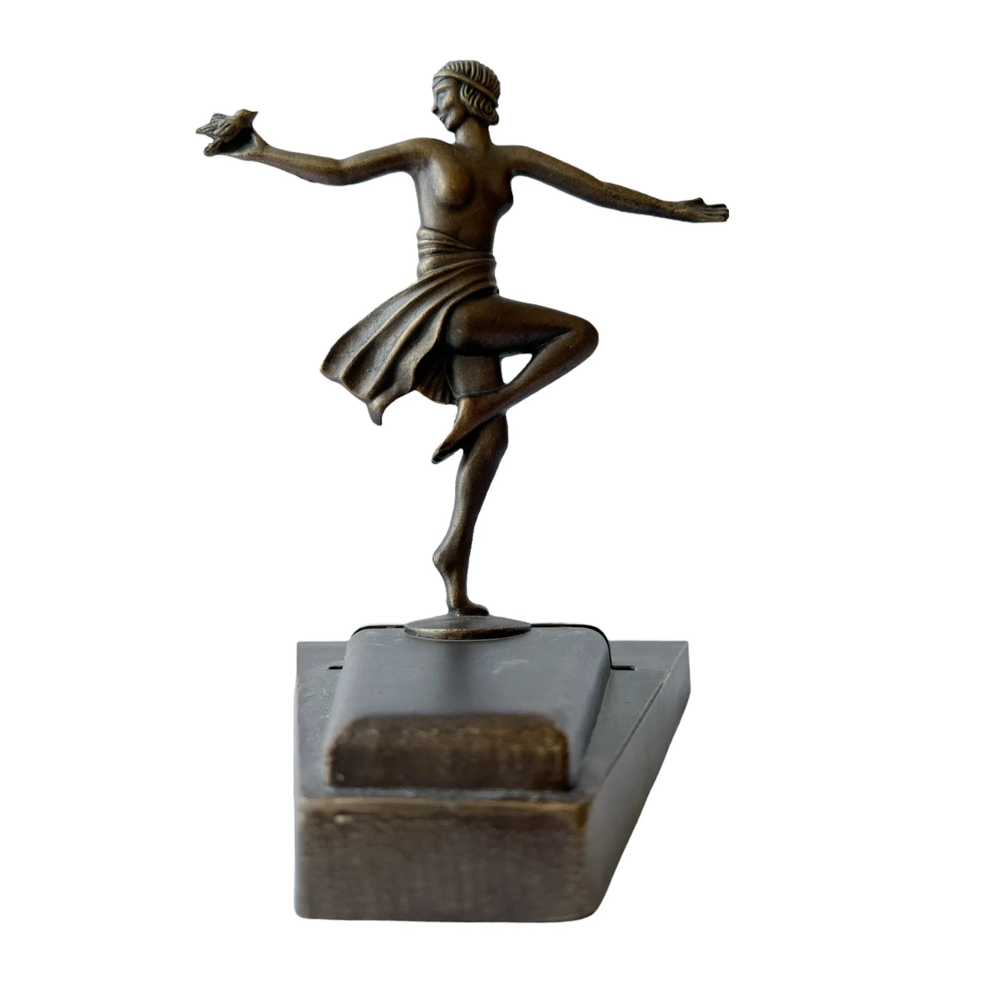 Art Deco L&LWMC 9919 Dancer Lamp, Tiffany Fan Holder, 1930s Figural Metal Light