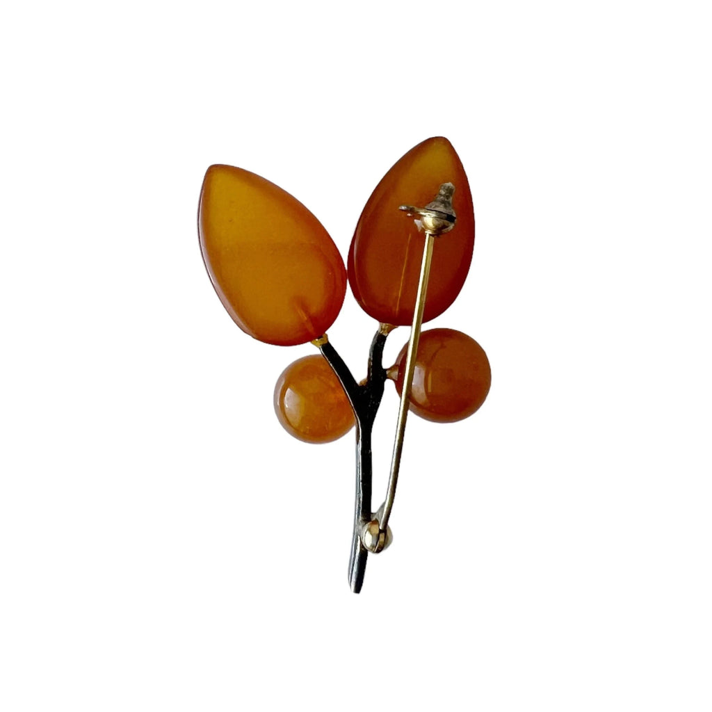 Vintage Leaves Brooch. Silver and  Baltic Amber