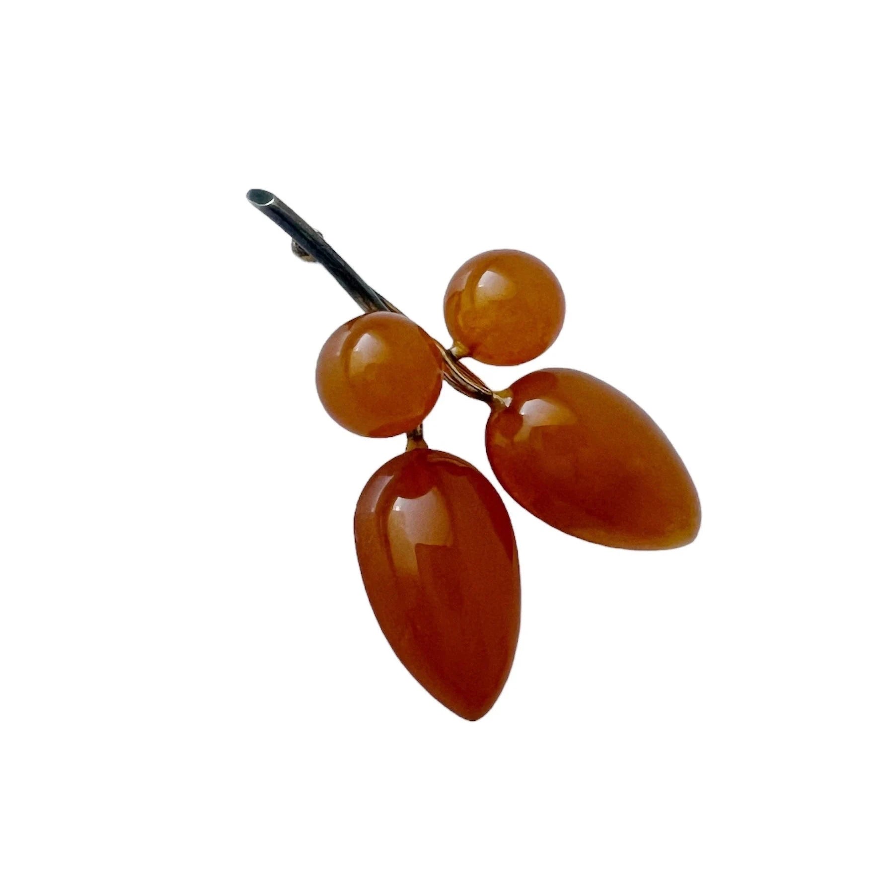 Vintage Leaves Brooch. Silver and  Baltic Amber