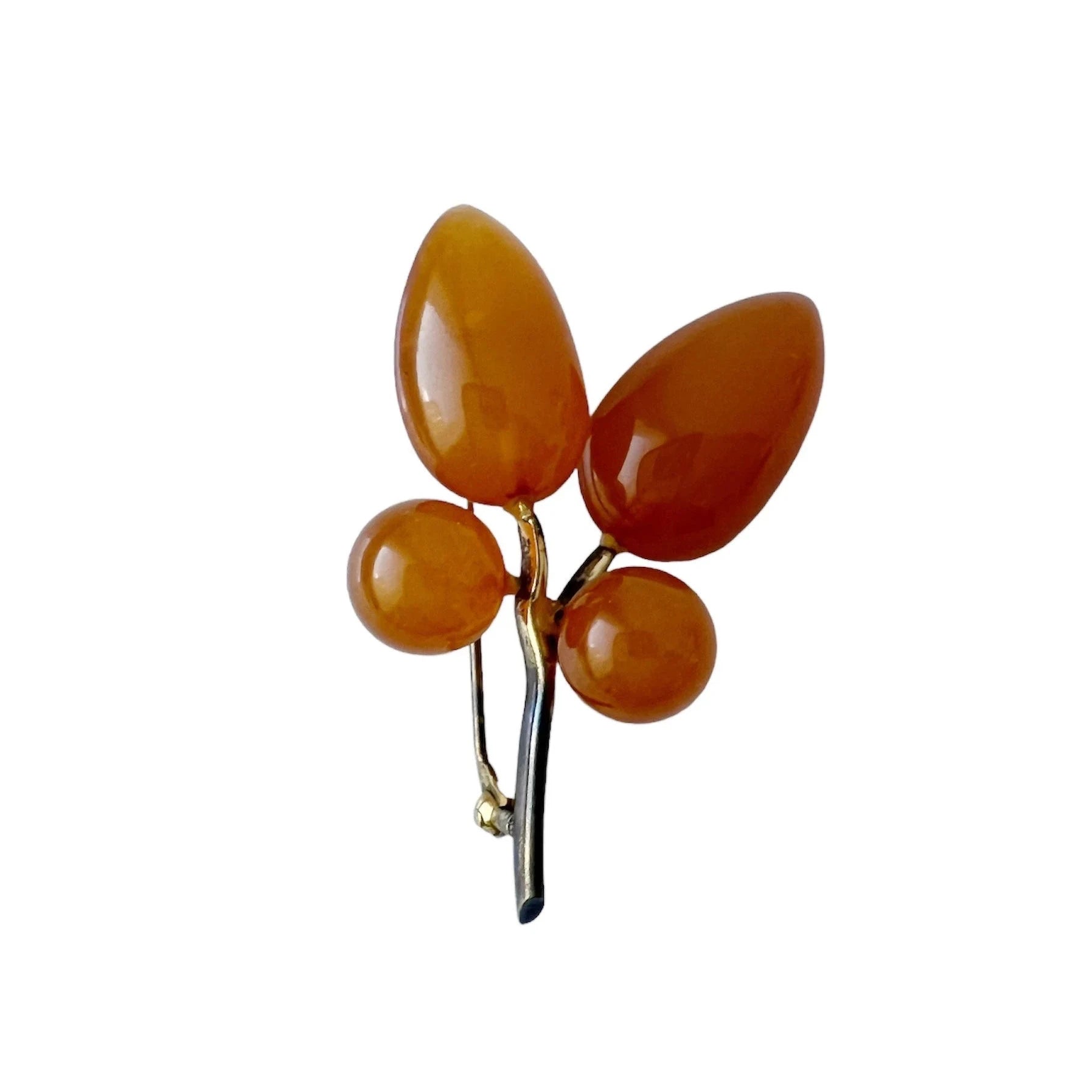 Vintage Leaves Brooch. Silver and  Baltic Amber