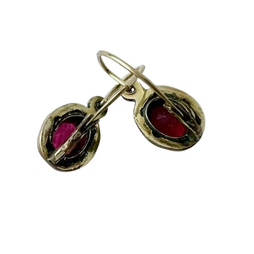 Antique Argent Doré Gilt Silver Pink Glass Drop Earrings AD Marked