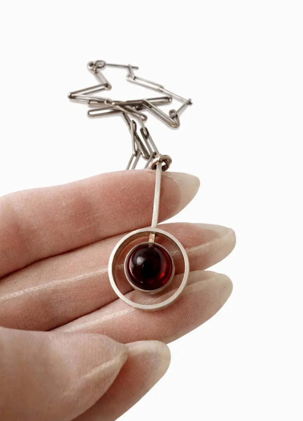 Vintage Niels Erik From Amber Sterling Silver Pendant Necklace Danish Modernist