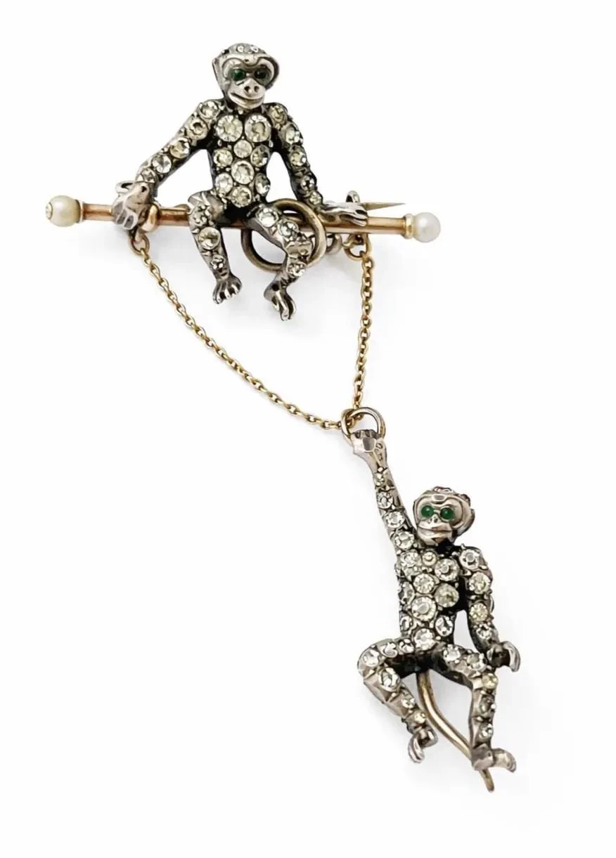 Art Deco Monkey Brooch, Sterling Silver KP 925, Knoll & Pregizer, c.1920s–30s