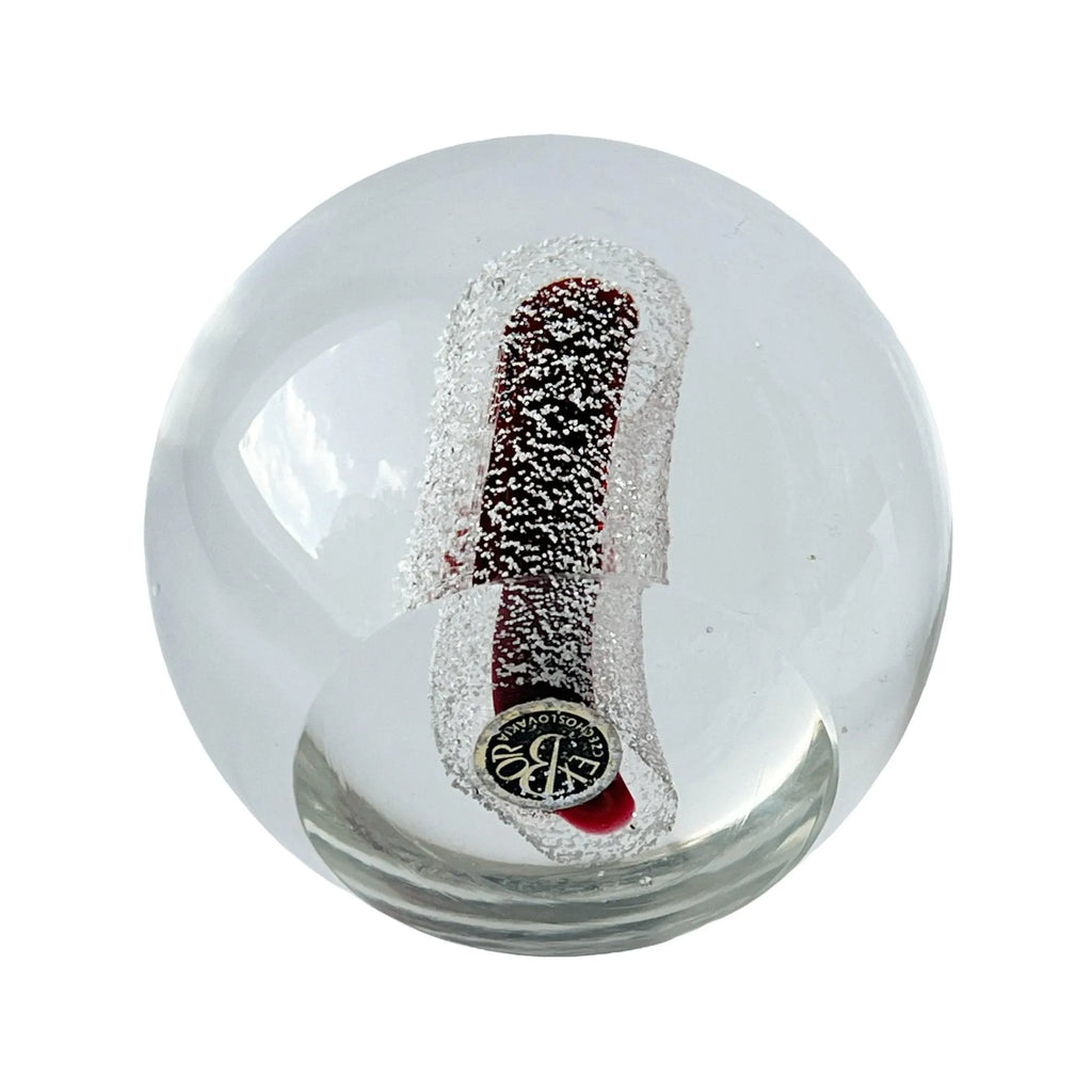Exbor Czechoslovakia Art Glass Paperweight, Large Ruby Red Studio Glass