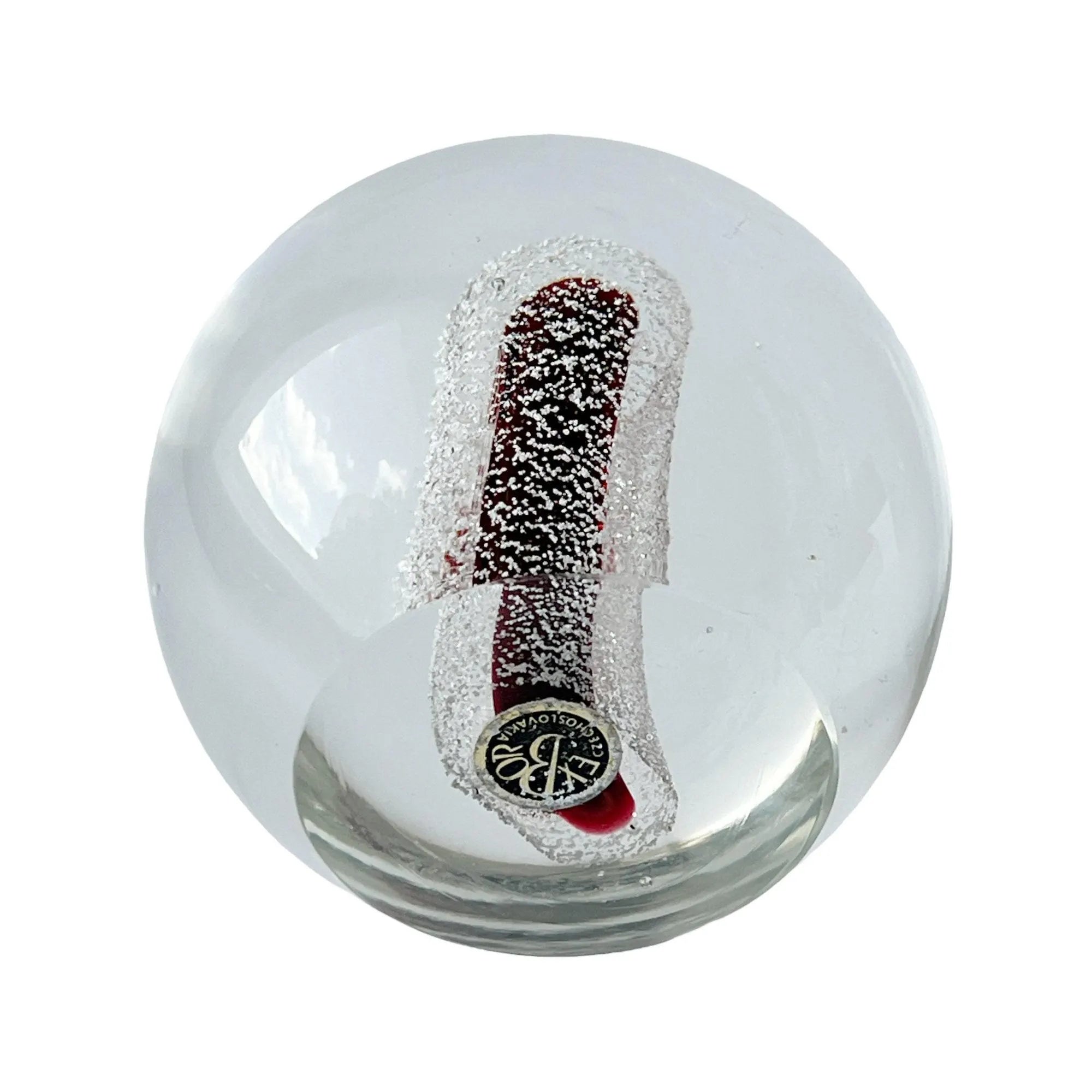 Exbor Czechoslovakia Art Glass Paperweight, Large Ruby Red Studio Glass