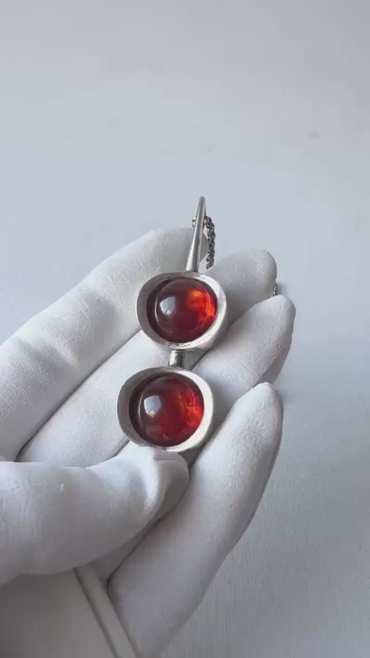 Vintage Baltic Amber Pendant Necklace, Sterling Silver, Danish Modernist, Niels Erik From