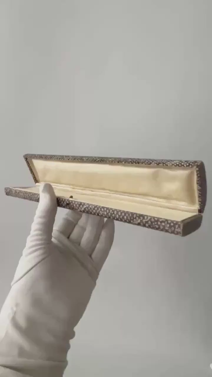 Vintage Snakeskin Style Jewellery Box with Crown Motif, long Bracelet or Necklace Case