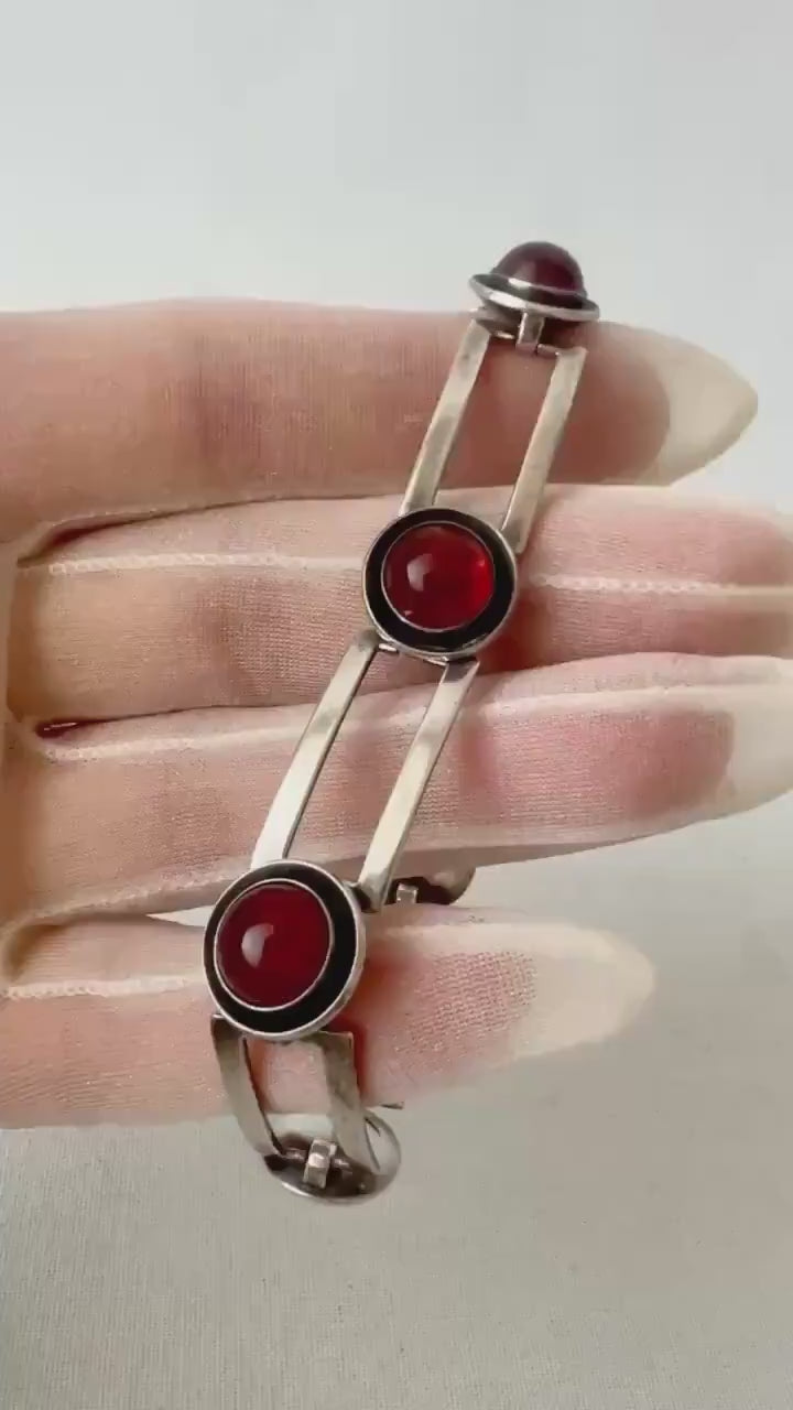 Vintage Baltic Amber Bracelet, Sterling Silver, Danish Modernist, Niels Erik From