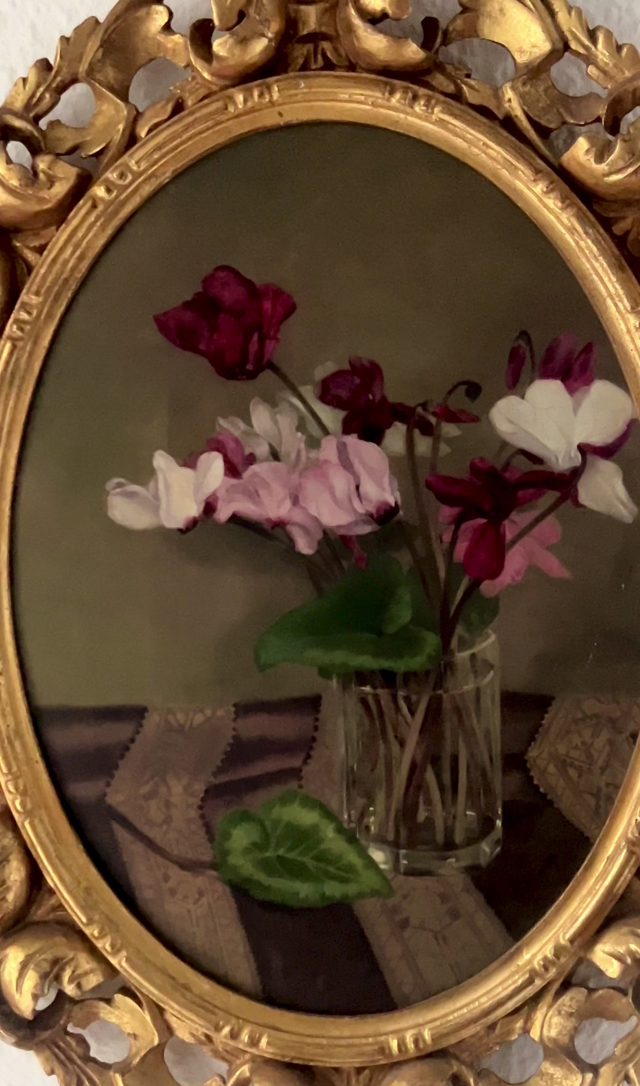 Antique Oil Painting Still Life with Cyclamen – Frieda Kniep c.1900 – Original Gilt-wood Frame