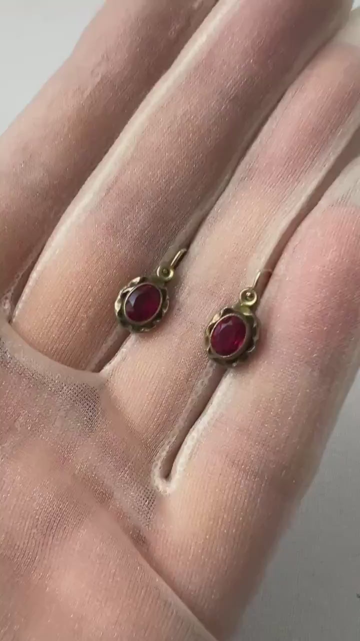 Antique Argent Doré Earrings – Gilded Silver with Pink Stones