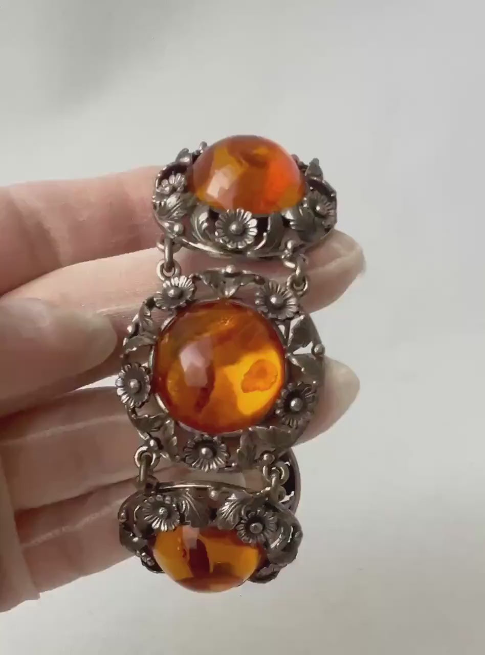 Vintage Baltic Amber Bracelet, Sterling Silver, Danish Modernist, Niels Erik From