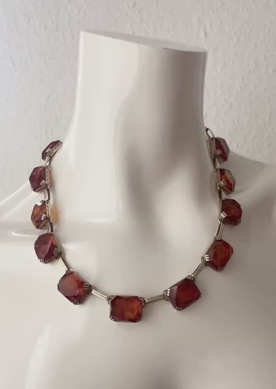 Vintage Baltic Amber Necklace Silver Gold Plated Statement Jewellery
