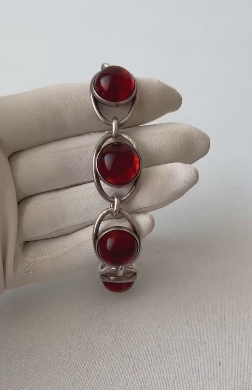 Vintage Baltic Amber Bracelet, Sterling Silver, Danish Modernist, Niels Erik From