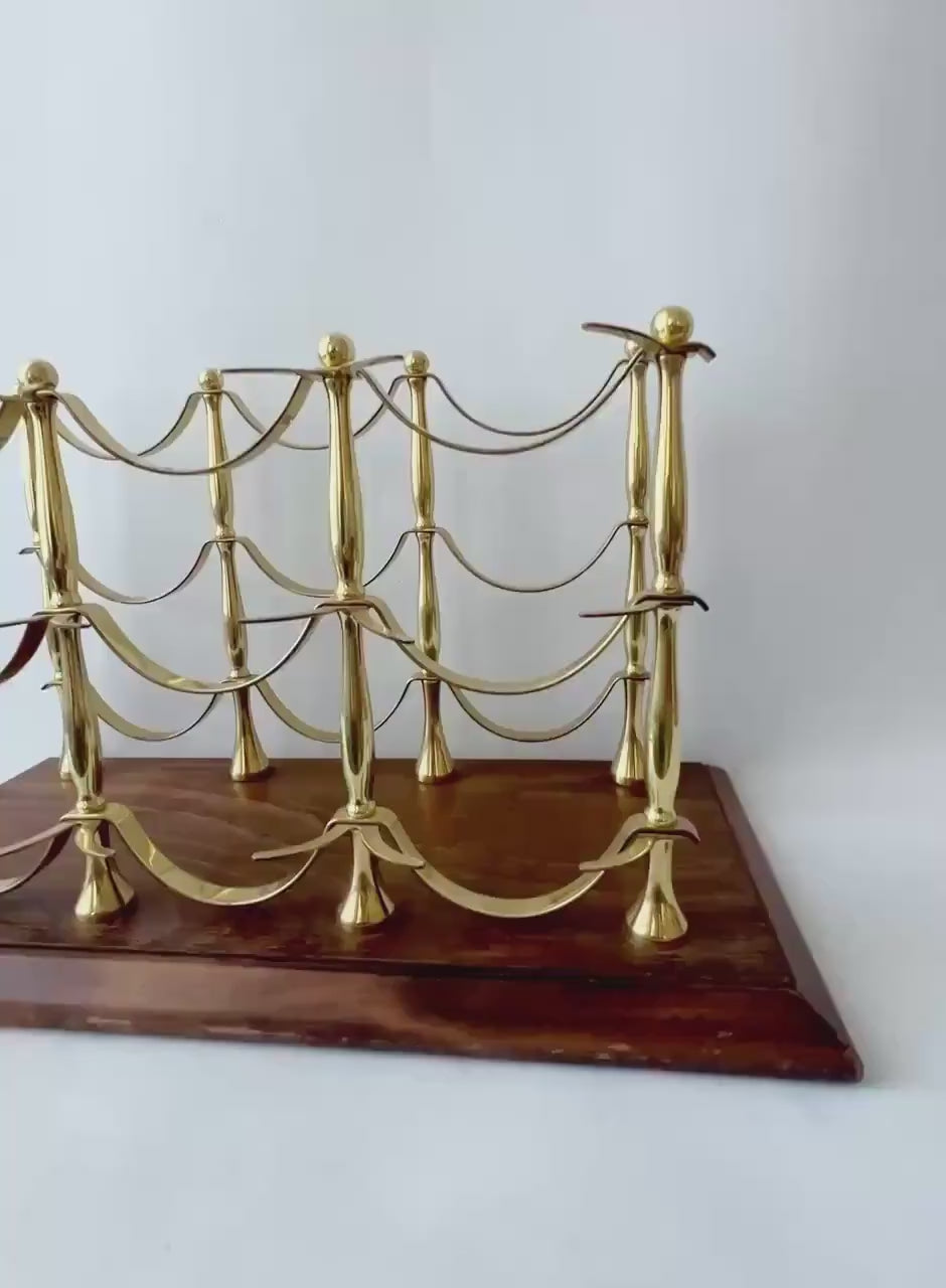 Mid Century Brass Wine Rack in Hollywood Regency Style.