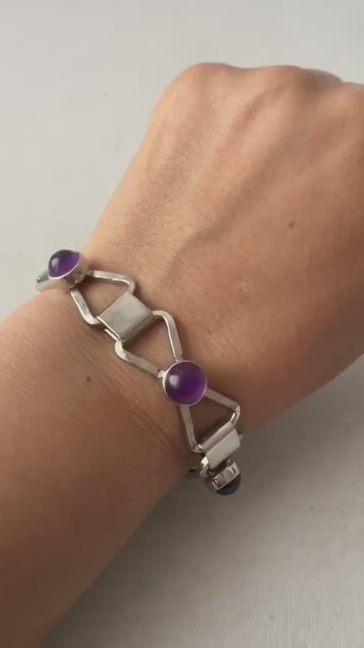 Vintage Modernist Silver & Amethyst Bracelet by Katja Lührs (KLS), Lübeck
