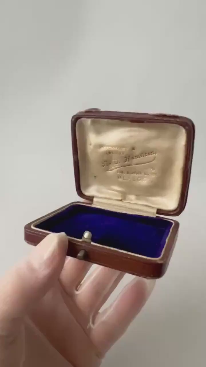 Antique Scottish Jewellery Box Glasgow Leather Jeweller Presentation Case Blue Velvet Interior