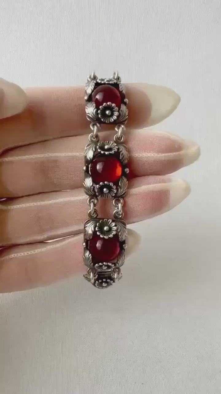 Vintage Baltic Amber Bracelet, Daisy Design, Sterling Silver, Danish Modernist, Niels Erik From