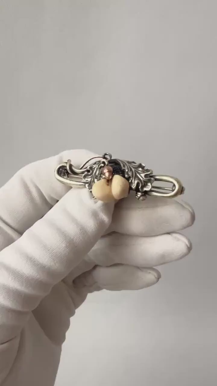 Antique Alpine 835 Silver Brooch. Hunting Grandel Trachten Jewelry.