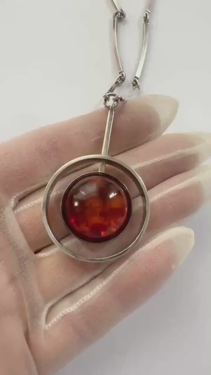 Vintage Baltic Amber Necklace, Sterling Silver, Danish Modernist, Niels Erik From