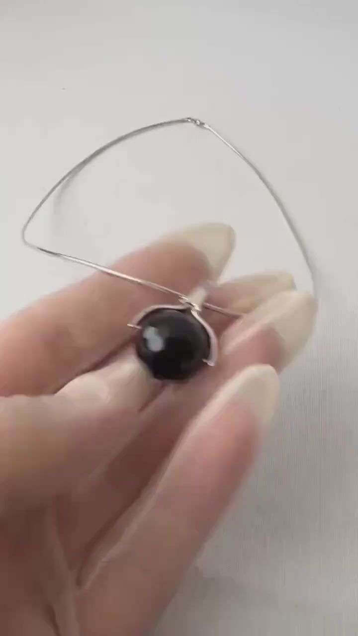 Vintage Sterling Silver 925 Black Onyx Pendant Necklace